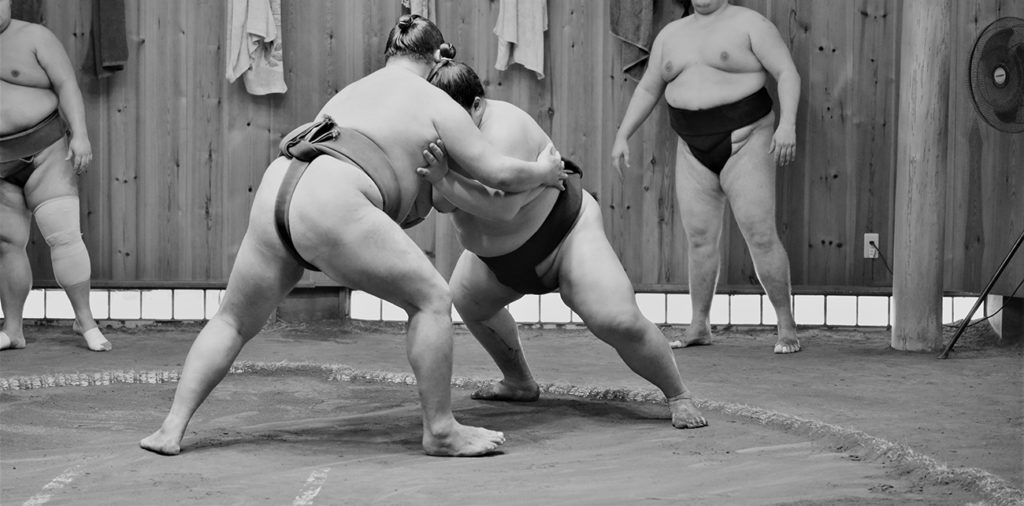 Sumo wrestlers training